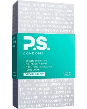 PS Condoms Exceptionally Thin Latex Condoms for Men - Odorless and 100% Vegan - Ultra Thin Lubricated Condom - 40% Thinner and Transparent - 24 Pack