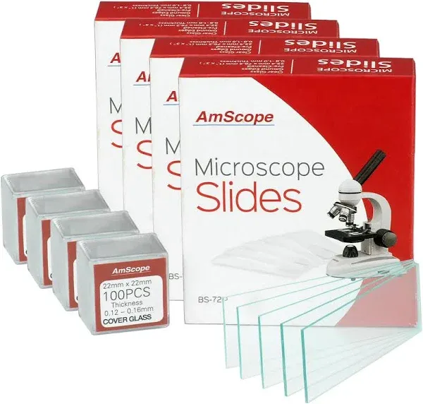 AmScope 360 Pre-Cleaned Blank Microscope Slides &amp; 500 22x22mm Square Cover Glass