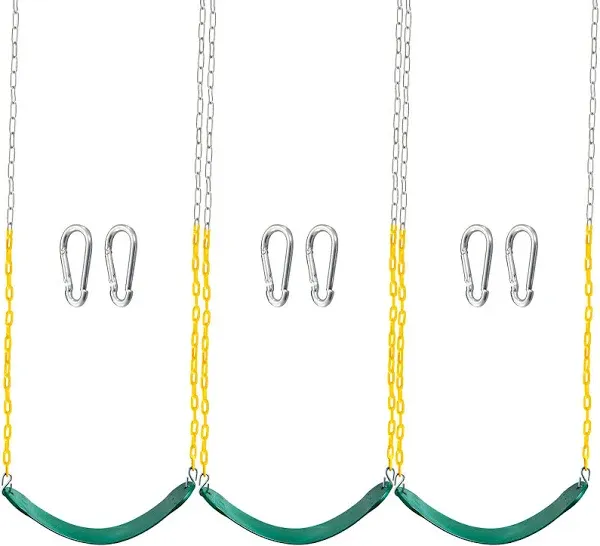 TURFEE 3-Pack Green Swing Seats - Heavy Duty, 66&#034; Chain, Snap Hooks, 300lb Limit