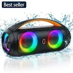 Jyx Waterproof Bluetooth Speaker, Wireless Home Speaker with RGB Lights, Deep Bass, Portable Outdoor Speaker for Pool Beach Party, Size: Large, Black