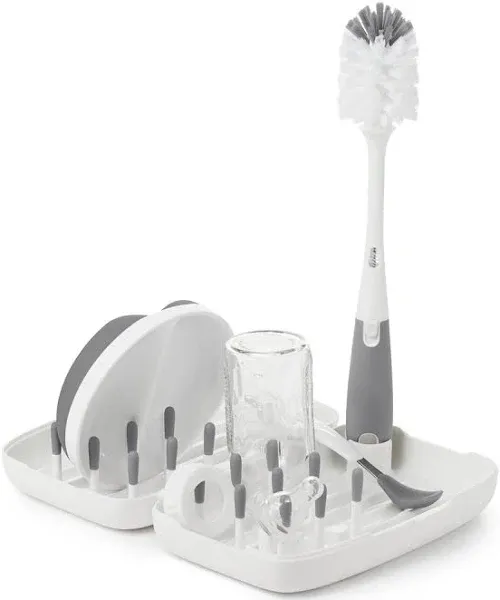 OXO Tot On The Go Travel Size Drying Rack with Bottle Brush Gray