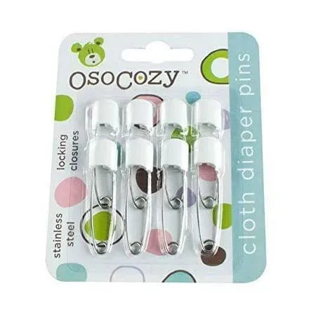 Osocozy Diaper Pins - {White} - Sturdy, Stainless Steel Diaper Pins with Safe Locking Closures - Use for Special Events, Crafts or Colorful Laundry 