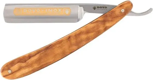 Dovo INOX Straight Extended Tang 1.4110 Steel Razor Blade Olive Wood Handle