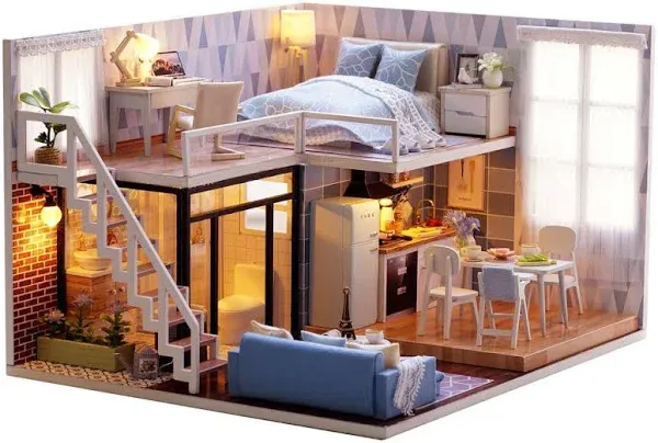 3D Wooden Dollhouse Miniature DIY House Kit with Furniture 1 24 DIY Dollhouse