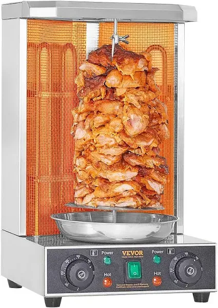 VEVOR Shawarma Grill Machine, 5 Strings of Barbecue Capacity, Chicken Shawarma Cooker Machine with 2 Burners, Gas Vertical Broiler Gyro Rotisserie Oven Doner Kebab Machine, for Home Restaurant Kitchen