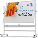 KAMELLEO Rolling Magnetic Whiteboard 48 x 36 - Large Portable Dry Erase Board with Stand - Double Sided Easel Style Whiteboard with Wheels - Mobile