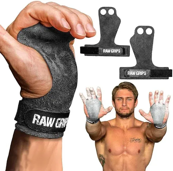  Raw Grips 3.0, 2 Finger Leather Gymnastics Grips - Pull Up Grips for Large