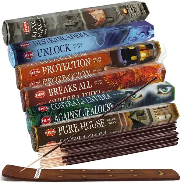 Hem Incense Sticks Variety Pack #21 and Incense Stick Holder Bundle with 6 Witchcraft Themed