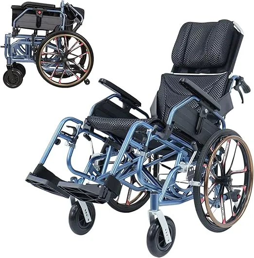 New Folding Reclining Wheelchair 20&#034; Rear Wheels &amp; Elevating Legrests &amp; 18&#034; Seat