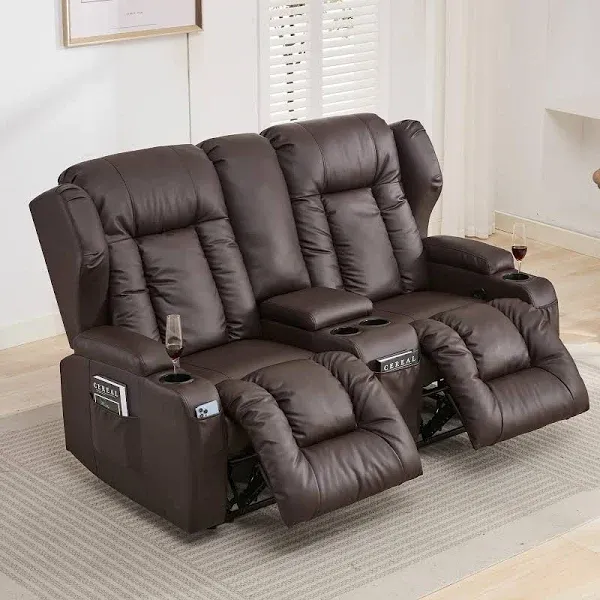 SAMERY Loveseat Recliner Reclining Loveseat with Console, RV Reclining Loveseat Wall Hugger Recliners RV Theater Recliner Love Seat with Cup Holders/Pockets for Living Room RV, Manual