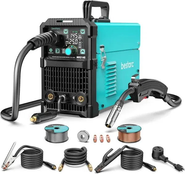 bestarc MIG Welder MIG145 145Amps Gas MIG/Gasless MIG/Lift TIG/Stick 3 in 1 MIG with Digital Screen