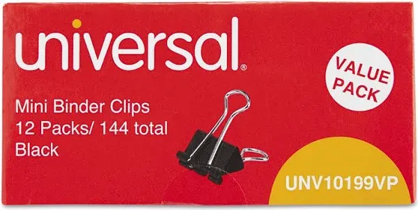 Universal Binder Clips in Zip-Seal Bag, Mini, Black/Silver, 144/Pack