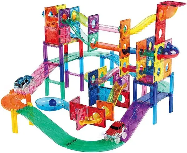 PicassoTiles 108PC Marble Run Magnetic Race Track + 60PC Magnet Tiles, STEAM Educational Playset for Creative, Fun and Learning Construction Play, Engineering Project Toy Gift Idea for Kids Ages 3+