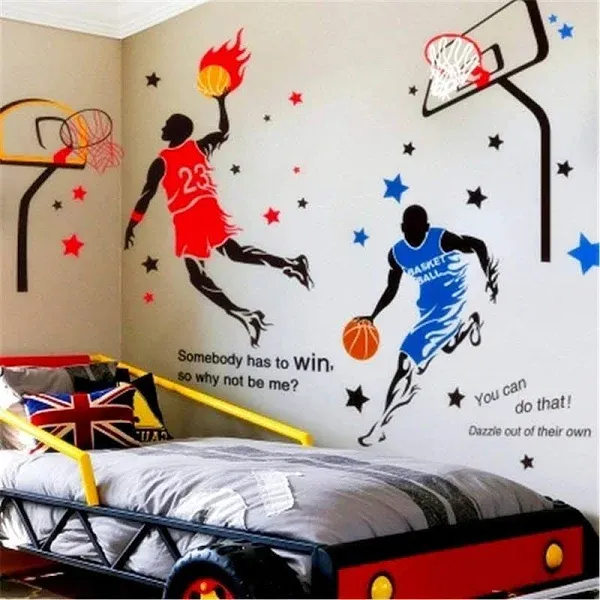 3D Basketball Player Wall Decals Decors for Boys Room,Sports Wall Decals Stickers, Basketball Slam Dunk Wall Decals for Boys Bedroom