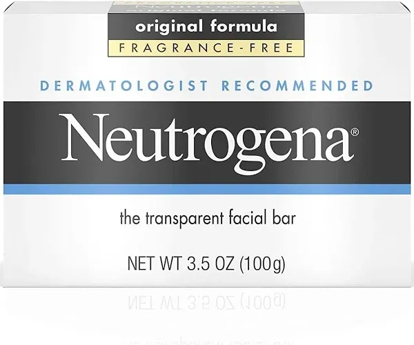 Neutrogena Original Fragrance-Free Facial Cleansing Bar with Glycerin, Pure & Transparent Gentle Face Wash Bar Soap, Free of Harsh Detergents, Dyes & Hardeners, 3.5 oz (Pack of 3)