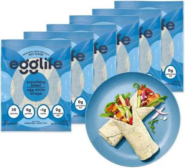 egglife egg white wraps, Everything Bagel, Egg White Wraps, 36 Total Wraps (6-6 Packs) - Gluten Free, Dairy Free, No Flour, Sugar Free, Keto Friendly, Paleo, Low Net Carb, Protein Packed