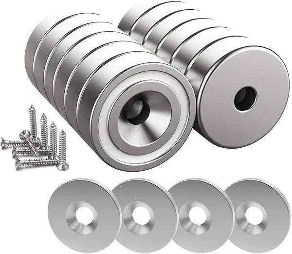 Magnetpro 12 Pieces Neodymium Magnets 25 LB Force, Strong Magnets Size 0.79"*0.28" with Countersunk Hole and Steel Capsule, Pot Magnet with 12 Steel Counterparts