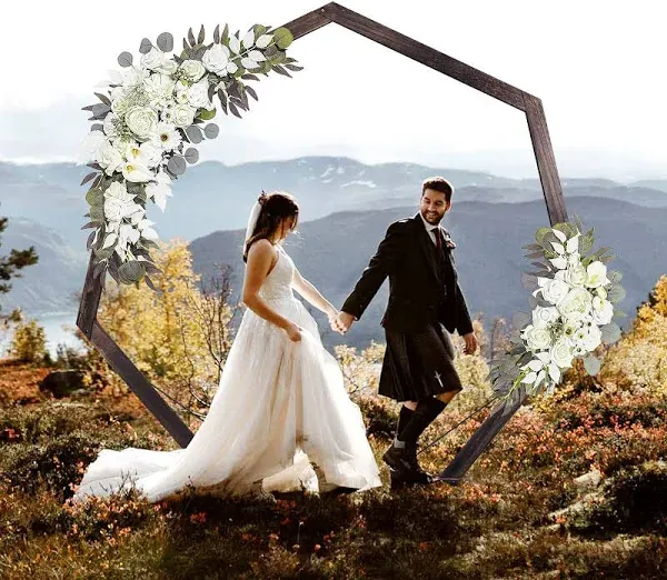 Wooden Wedding Arch 7.2FT Heptagonal Wood Arch for Wedding Ceremony