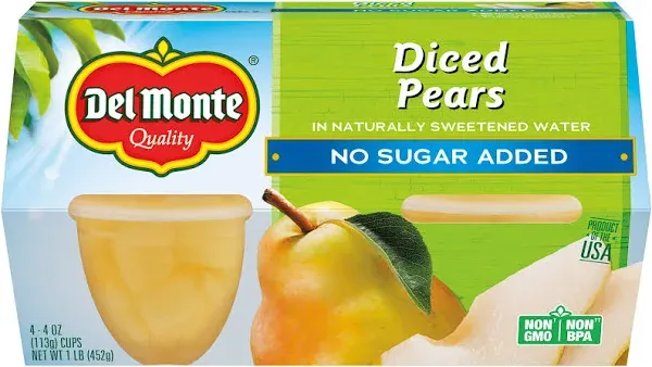 Del Monte Diced Pears Fruit Snack Cups