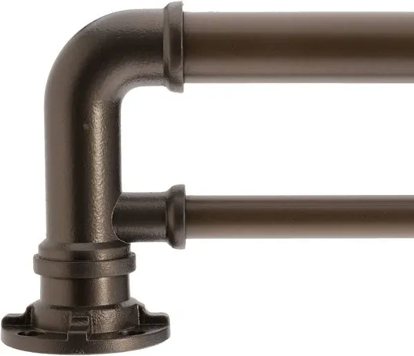 Decopolitan 1" Industrial Double Curtain Rod Set, 72 to 144 Inches, Dark Bronze