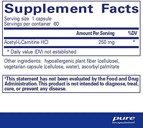 Pure Encapsulations Acetyl-L-Carni<wbr/>tine 500 mg  60 Capsules  Cognitive Function