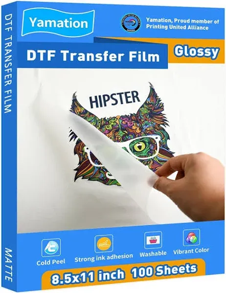 Yamation DTF Transfer Film Glossy: 8.5 x 11inch 50 Sheets PET Paper Glossy Clear