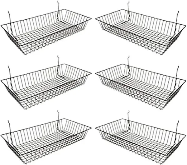 Only Garment Racks #5624B (Pack of 6) Black Wire Baskets for Grid Wall and Slat Wall - Merchandiser Baskets, Black Wire Basket 24" L x 12" D x 4" H (Set of 6) (Pack of 6)