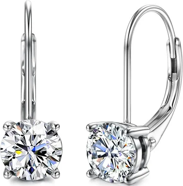 Moissanite Earrings,1.0ct-2.0ct D Color Brilliant Round Cut Lab Created Diamond Earrings 18K White Gold Sterling Silver Dangle Earrings Moissanite Leverback Drop Earrings