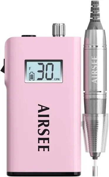 AIRSEE Rechargeable 30000RPM Electric Nail Drill Professional Portable E File Machine for Acrylic Nail Natural Extension Gel Nails Polish Cuticle, Cordless High Speed for Salon Home Use E8 Pink