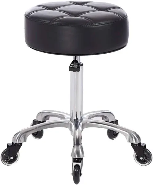  Rolling Salon Stool with Wider Round Seat- Height Black With Classic Wheels