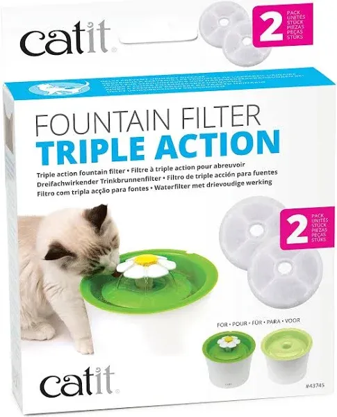 Catit Triple Action Fountain Filter 2 Pack Water Softening Filter MODEL #43745