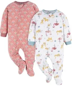 Gerber Baby Girls' Toddler Loose Fit Flame Resistant Fleece Footed Pajamas 2-Pack