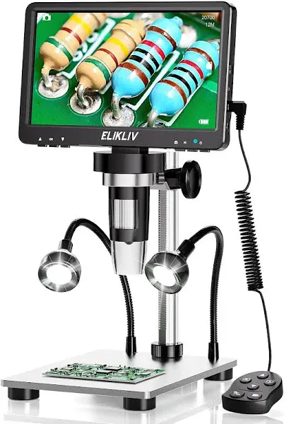 Elikliv EDM9 7'' LCD Digital Microscope 1200X, 1080P Coin Microscope with 12MP Camera Sensor, 10 LED Lights - Microscope for Adults, Windows/Mac OS Compatible