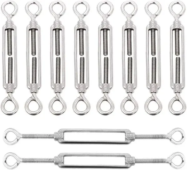 10Pack M6 Turnbuckle Hook and Eye, Stainless Steel Cables Wire Turnbuckles, Heavy Duty Turnbuckle for Wire Rope Tension, Cable Railing Hardware Kit for Sun Shade Sail, Tent Installation