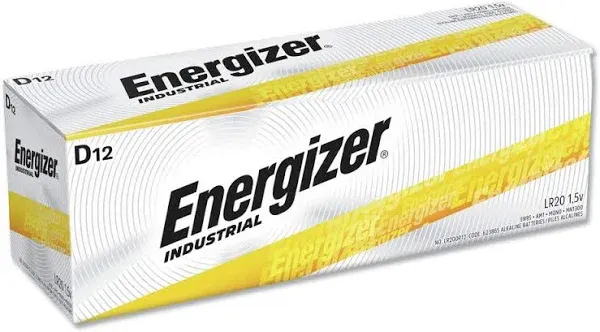 Energizer EN95 Industrial Alkaline Batteries, D , 12 Batteries/Box