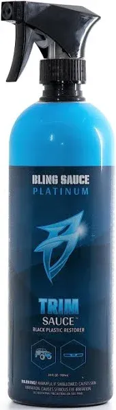 Bling Sauce Platinum: Trim Sauce, 3 in 1 Black Plastic Restorer. Cleans, Protects and Restores Faded or Damaged Black Plastic Trim on Cars, Trucks, SXS. Spray On-Wipe Off. 24oz