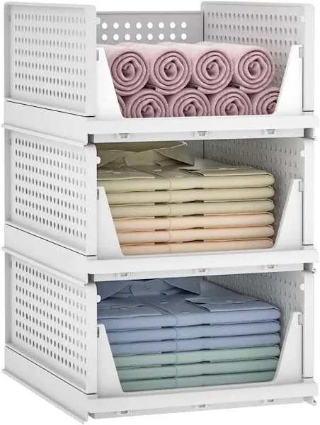 Closet Organizer Stackable Clothes Organizer and Storage Bins Foldable Plasti...