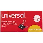 Universal Binder Clips in Zip-Seal Bag, Mini, Black/Silver, 144/Pack