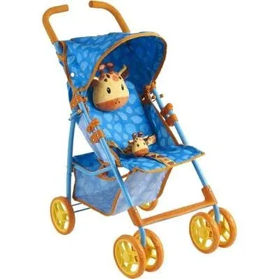 Baby Doll Stroller for Toddlers 3-10, Pillow Animal Toy Baby Stoller for Dolls, Blue Folding Baby Toy Stroller for Dolls, Foldable Baby Stroller Toy for Girls, for Bigger Kids (Giraffe)