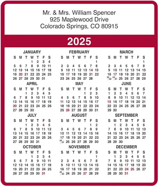 Personalized Burgundy Self-Stick Calendars (Set of 100)