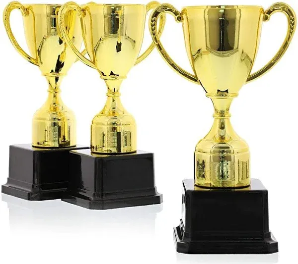 BLUE PANDA 3 Pack 7 Inch Gold Plastic Trophies for Kids - Award Trophy Cup Set for Sports Tournaments, Competitions