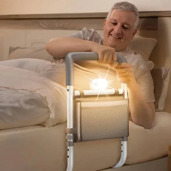 Adjustable Bed Rails for Elderly Adults with Night Light & Bag, Bed Assist Ra...