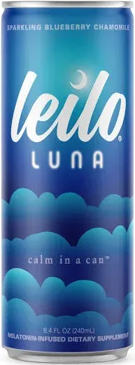 Leilo Luna Calm in a Can | Sparkling Sleep Drink with Kava | All Natural & Gluten Free | Blueberry Chamomile, 8.4 ounce, Pack of 12