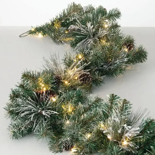 Sullivans 9' Flocked LED Pine Christmas Garland