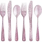 Lillian Collection Plastic Cutlery Combo Box | Rose Gold Glitter | Pack of 48