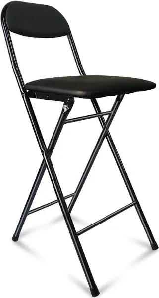 Folding Bar Stool with Back,Tall Folding Stool Chair Leather Padded Portable ...