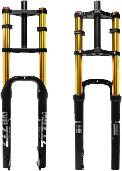 ZTZ 20/26 inch 4.0 Fat Tire Bike Air Suspension Fork - 180mm Travel, 135mm Hub Spacing, QR 9mm, Double Crown Shock Absorber Fork for MTB Fat Snow Beach E-Bike