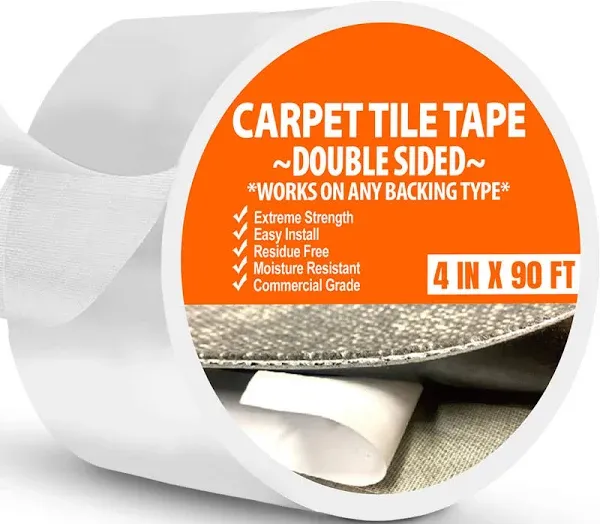 Double Sided Tape Heavy Duty Wide Carpet Tile Tape 4in x 90ft For Carpet Tiles Rug Tape Rug Gripper Indoor Outdoor Carpet Grip Tape Turf Tape Double Stick Tape Two Sided Tape For Rugs