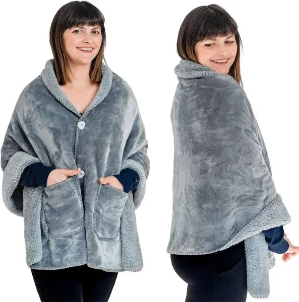 EzrAllora Premium Double Layer Poncho Blanket -No Sleeves Easy On Easy Off