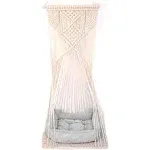 Sdjazl Cat Bed Cat Hammock Macrame Cat Swing Bed Cat Cage Cotton Rope Hanging Cat House Cats Toy Tassel Basket Tapestry Beige, Swing Bed